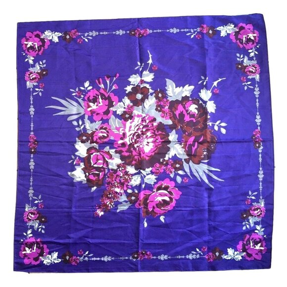 Vintage 1959 George Floral Purple Polyester Scarf Square Hand Wash One Size - Picture 1 of 1
